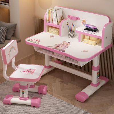LINASHI Desk for Kids, Kids Desk Height Adjustable, Kids Desk and Chair Set, Kids Study Table and Chair Set with Widened Desktop, Desk for Girls with Storage Drawer, Ergonomic School Desk for Kids