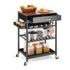 yanzhuen001 Kitchen Mobile Shelf, Kitchen Island Cart with Drawer, Rolling Kitchen Service Cart with Wooden Tabletop, 3-Tier Storage Cart on Wheels, with Hooks,Cart view 1