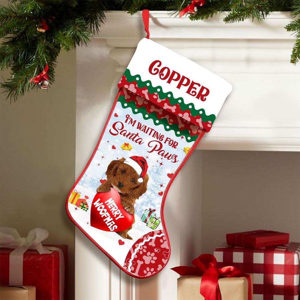 Love Signal Personalized Cockapoo 1 Stockings Christmas, I'm Waiting for Santa Paws Dog Stocking, Custom Christmas Stockings for Pet Lover, Funny Gifts for Dog Mom Dog Dad