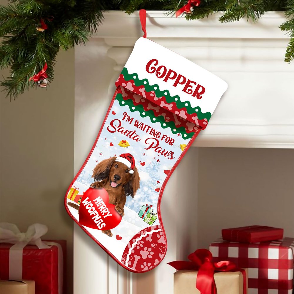 Love Signal Personalized Dachshund 4 Stockings Christmas, I'm Waiting for Santa Paws Dog Stocking, Custom Christmas Stockings for Pet Lover, Funny Gifts for Dog Mom Dog Dad
