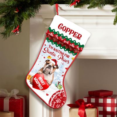 Love Signal Personalized English Bulldog 1 Stockings Christmas, I'm Waiting for Santa Paws Dog Stocking, Custom Christmas Stockings for Pet Lover, Funny Gifts for Dog Mom Dog Dad