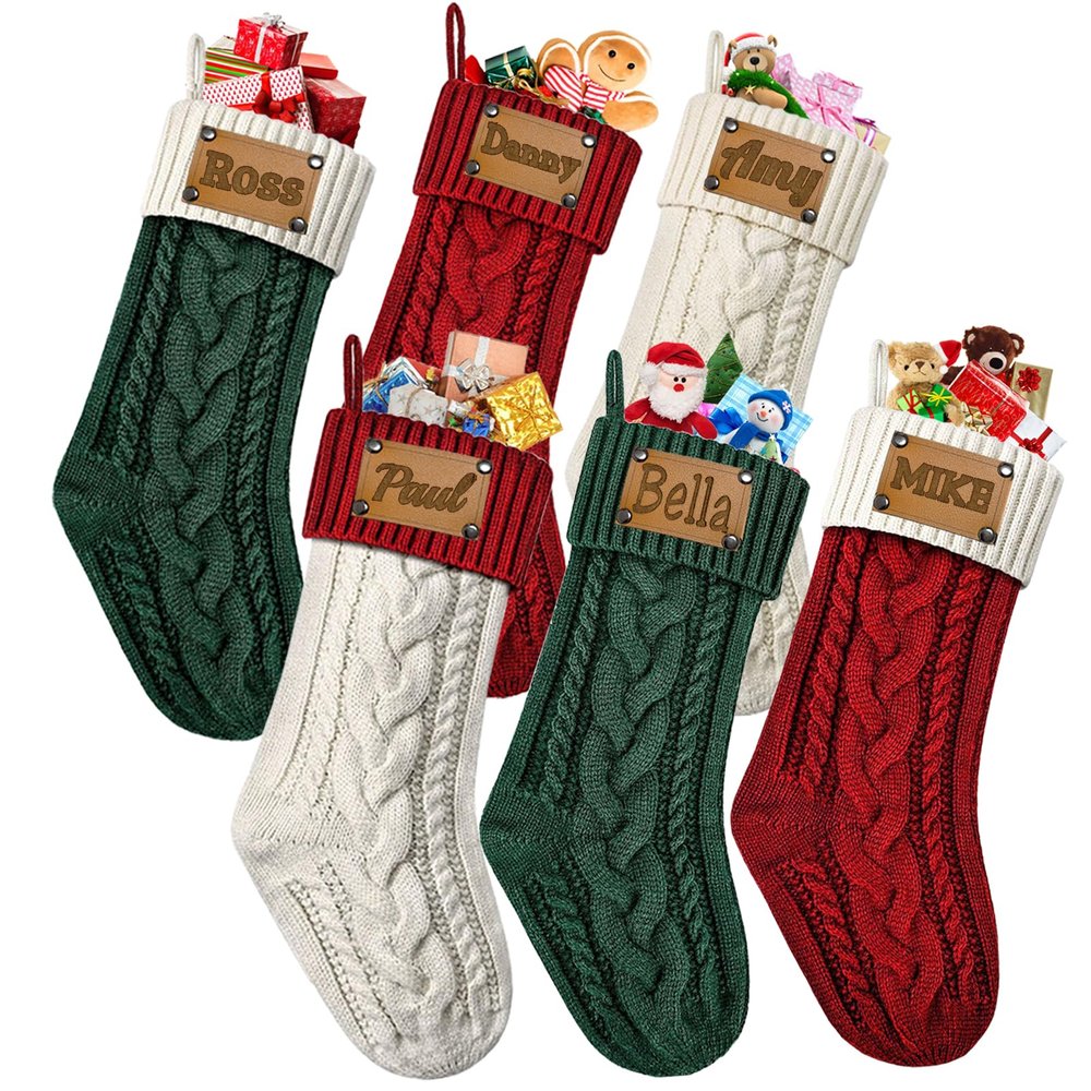 Tkanina Personalized Christmas Stockings,18 Large Custom Christmas Stockings with Names,Customized Xmas Stocking for Fireplace Xmas Holiday Party Decorations,10 Pcs