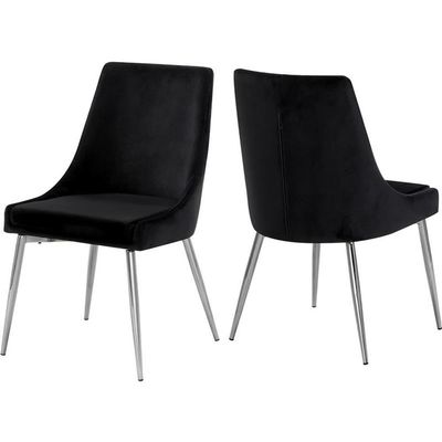 MAKLAINE Contemporary Upholstered Black Velvet Dining Chair (Set of 2)