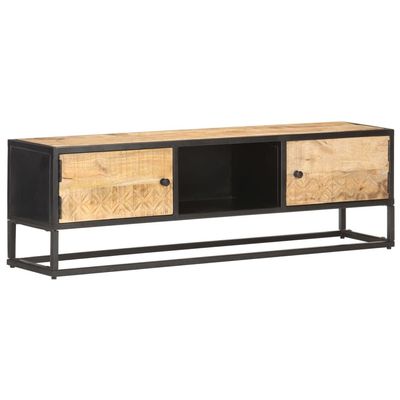 ANYCHOLE TV Stand with Carved Door 51.2"x11.8"x15.7" Rough Mango Wood,Rustic Wooden TV Stand with Ample Storage for Entertainment Units Living Room Furniture, TV Benches, TV Stands