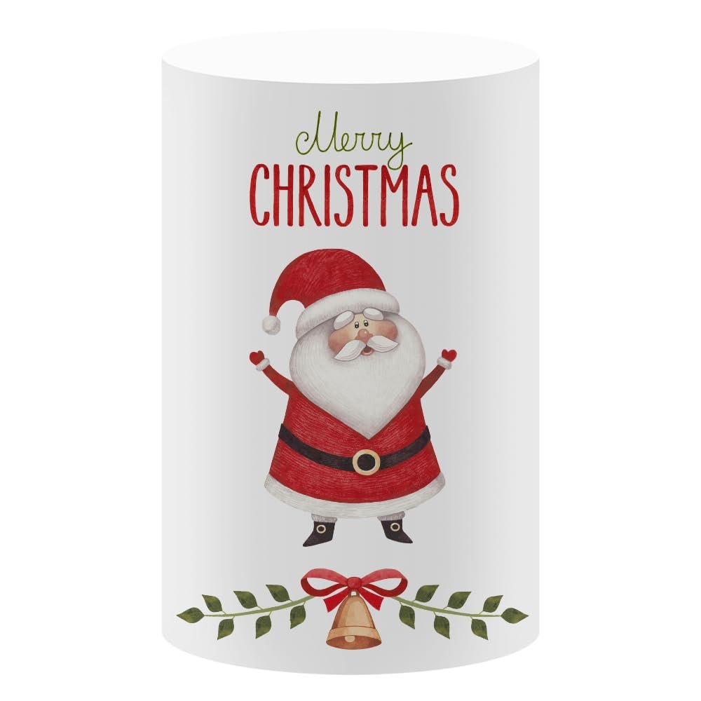 Aerdce Christmas Santa Claus Cylinder Pedestal Table Covers for Xmas Holiday Happy New Year Party Decorations Stretchy Cylindrical Stand Covers Tablecloth Decoration Props