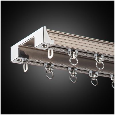 Double Tracks Curtain Track(3.2ft-19.6ft), Ceiling Track for Curtains, Aluminum Curtain Track, with Installation Material, for Shower Bay Window RV Curtain Room Divider(Gold,2m/6.56FT(2 * 1m))
