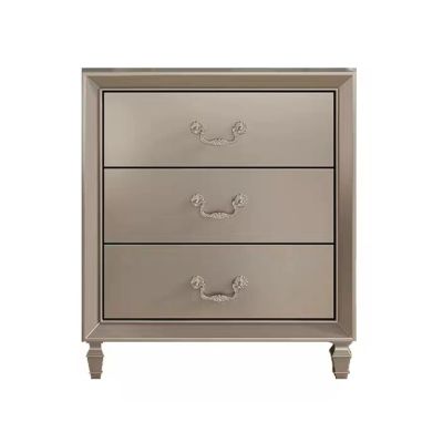Pllrbvshs Bedroom Bedside Cabinet Champagne Bedside Table Wood Nightstand with 3 Drawers Silver Cabinet Minimalist Nightstand Furniture Side Table with Storage for Living Room Bedroom.