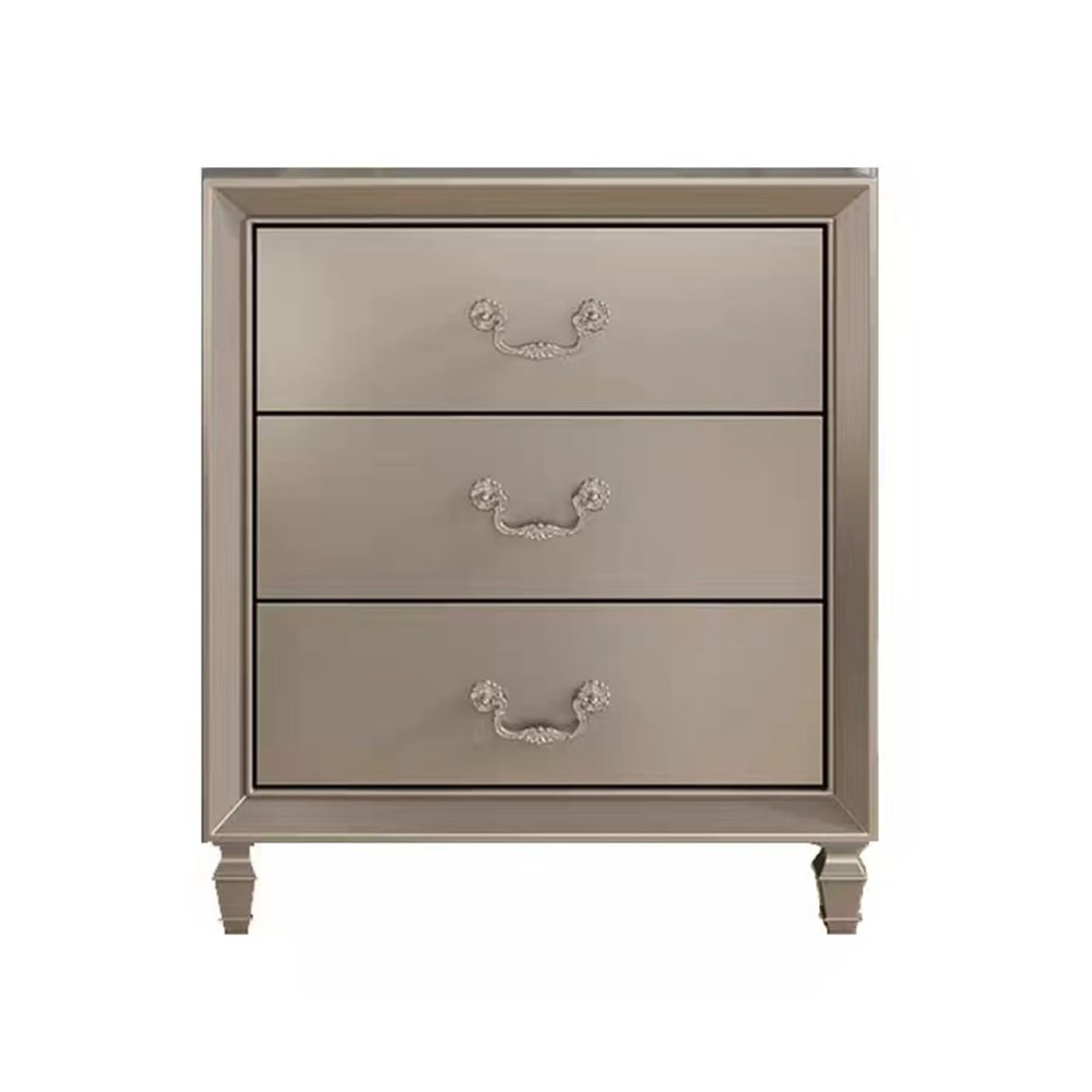 Pllrbvshs Bedroom Bedside Cabinet Champagne Bedside Table Wood Nightstand with 3 Drawers Silver Cabinet Minimalist Nightstand Furniture Side Table with Storage for Living Room Bedroom.