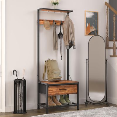 LUMTOK Hall Tree with Shoes Bench Storage,Small Coat Rack with Drawers