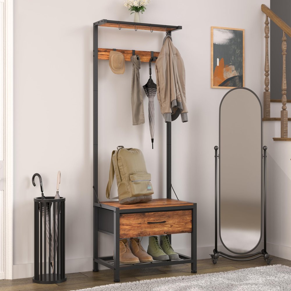 LUMTOK Hall Tree with Shoes Bench Storage,Small Coat Rack with Drawers