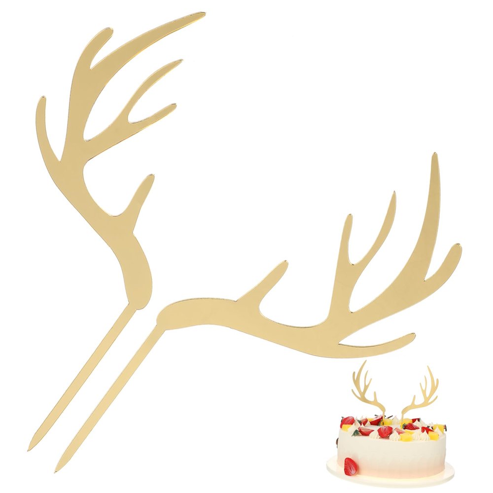COLLBATH Christmas Antlers Shape Cake Topper Cupcake Toppers Food Picks Party Decorations