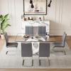 63'' Glass Dining Table Set for 6, Kitchen Table Chairs Set of 6, Clear Glass Dining Table with White unique design Leg and Silver Metal Base, 6 PU Dining Chairs with Metal Legs, Living Room, Kitchen. view 2