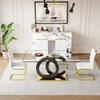 63'' Glass Dining Table Set for 4, Kitchen Table Chairs Set of 4, Clear Glass Dining Table with Black unique design Leg and Gold Metal Base, 4 PU Dining Chairs with Metal Legs, Living Room, Kitchen. view 2