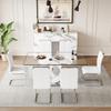 63'' Glass Dining Table Set for 6, Kitchen Table Chairs Set of 6, Clear Glass Dining Table with White unique design Leg and Silver Metal Base, 6 PU Dining Chairs with Metal Legs, Living Room, Kitchen. view 2