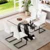 63'' Glass Dining Table Set for 4, Kitchen Table Chairs Set of 4, Clear Glass Dining Table with Black unique design Leg and Silver Metal Base, 4 PU Dining Chairs with Metal Legs, Living Room, Kitchen. view 1