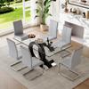 63'' Glass Dining Table Set for 6, Kitchen Table Chairs Set of 6, Clear Glass Dining Table with Black unique design Leg and Silver Metal Base, 6 PU Dining Chairs with Metal Legs, Living Room, Kitchen. view 1