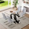 63'' Glass Dining Table Set for 4, Kitchen Table Chairs Set of 4, Clear Glass Dining Table with Black unique design Leg and Silver Metal Base, 4 PU Dining Chairs with Metal Legs, Living Room, Kitchen. view 1