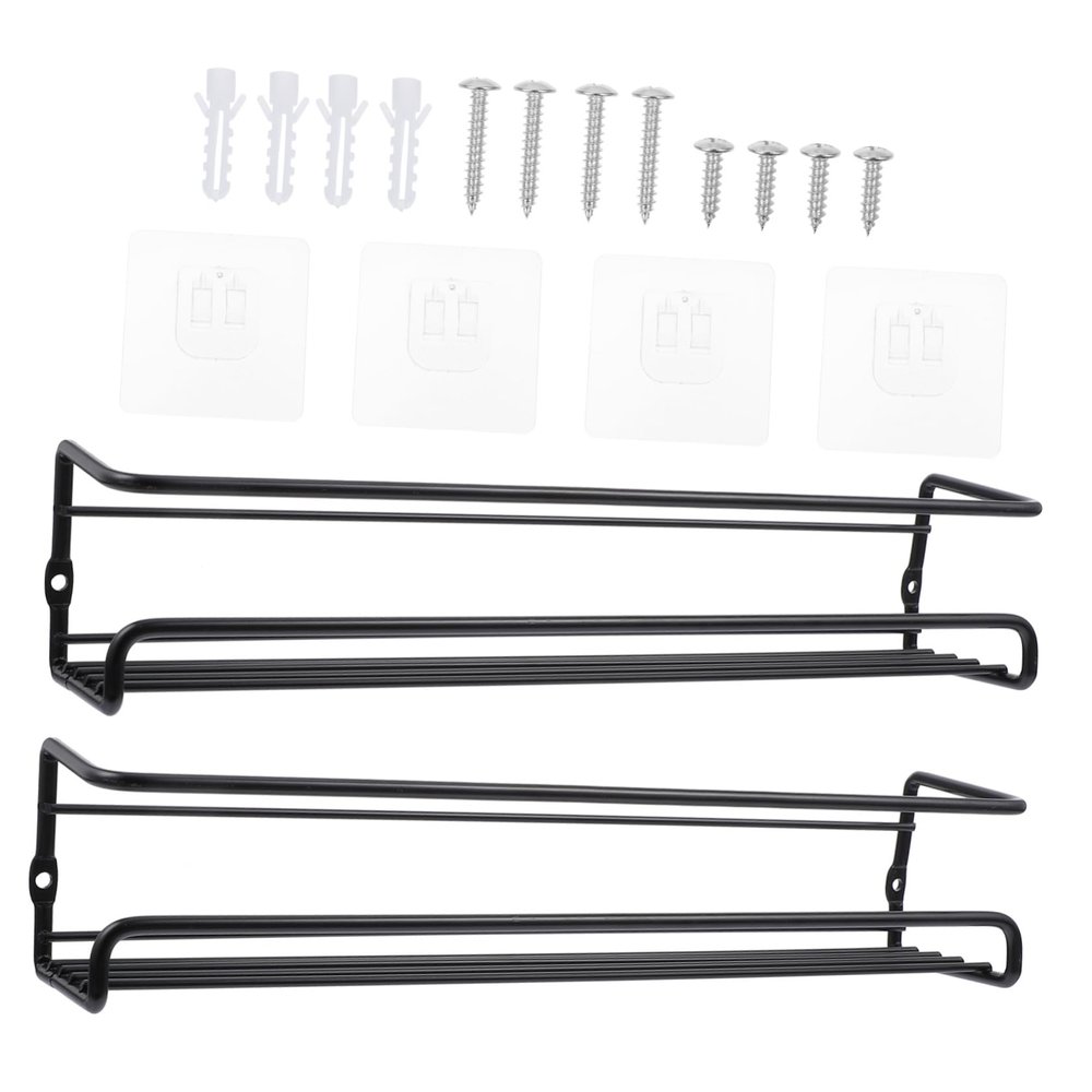 COLLBATH 2pcs Wall-mounted Seasoning Bottle Rack Stylish Kitchen Storage Shelves for Spices and Sauces Space-saving Design Black for Organizing Kitchen Cabinets