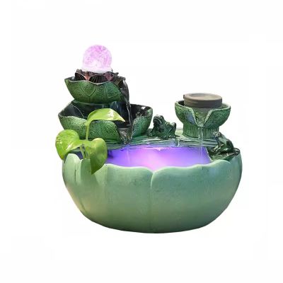 DINBOZ26X Indoor Fountain Rockery Water Scenery Flowing Water Decoration Fountain Lotus Bonsai Circular Living Room Desktop Decoration Feng Shui Flowing Water Decoration Tabletop Fountain(Large)