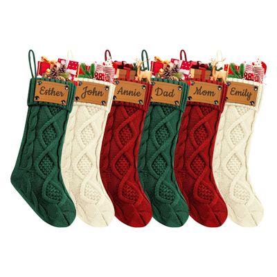 Personalized Christmas Stocking, Customized Engraved Christmas Stockings with Names, 18 inches Large Knitted Xmas Stockings for Kids, Holiday Birthday Party Family Fireplace Stairs Decoration 6 PCS