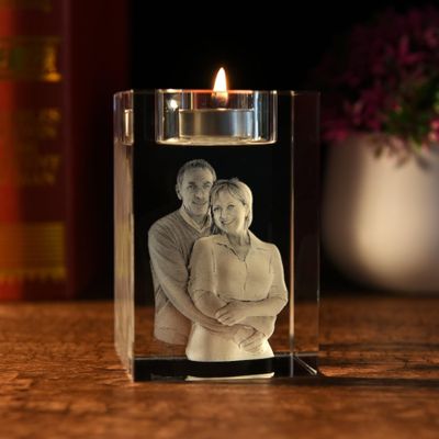 Qijundian Personalized Photo Engraved Crystal Candelabra 3D Memorial Candle Laser Photo Glass Candle Holder Funeral Memorial Candle Photo Personalized (5x5x12cm)