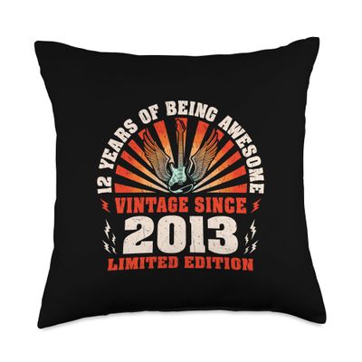 12th Birthday 12 Year-Old Guitarist Guitar Lovers Born 2013 Throw Pillow