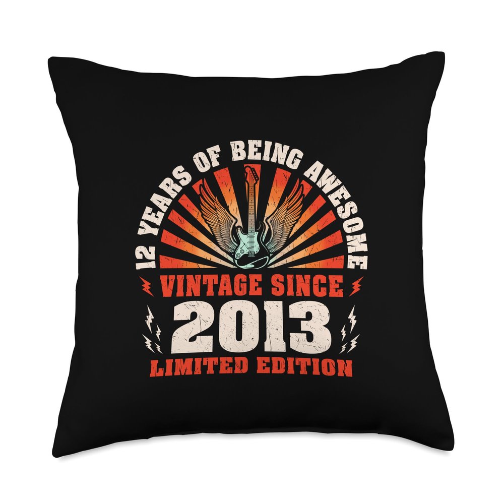 12th Birthday 12 Year-Old Guitarist Guitar Lovers Born 2013 Throw Pillow