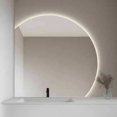InnoMirroK Modern Bathroom Mirror, Half Moon Anti-Fog Makeup Mirror, Intelligent LED Wall Mirror, 3-Color Lighting, Explosion-Proof, Touch Switch, 3636inch(Left Under Cut,110cm/43)
