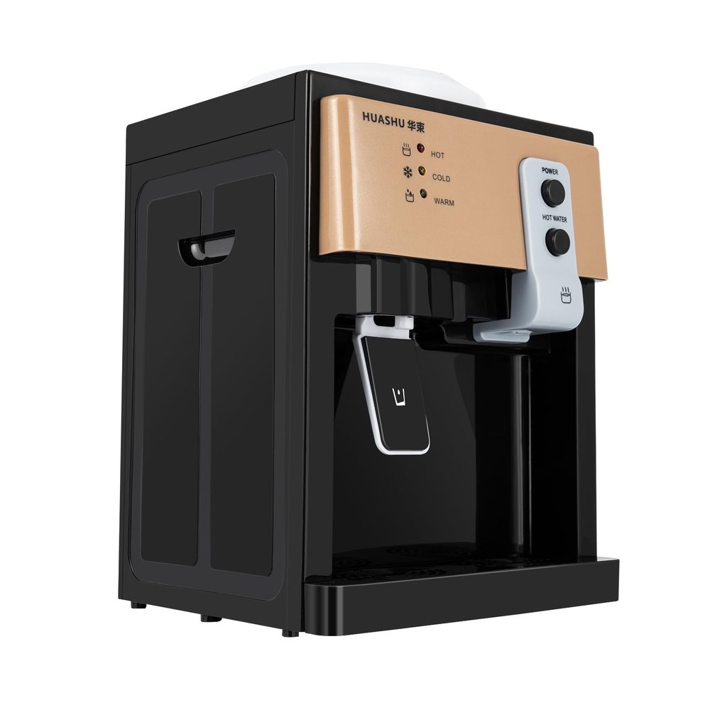 Top Loading Water Cooler Dispenser, Desktop Electric Water Dispenser, 3 Temperature Settings Boiling Water, Electric Hot and Cold Cooler Dispenser for Home Office Coffee Tea Bar, Gold 550w