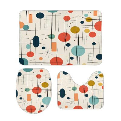 Bathroom Rug Modern Mid Century 3 Pieces Bathroom Rugs Bath Set Non-Slip Ultra Soft Carpet Mats Absorbent with U-Shaped Toilet for Toilet Bath Mat Set