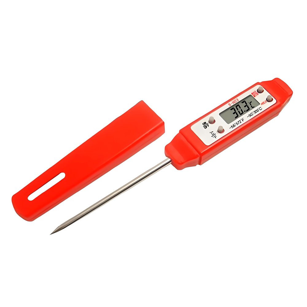 Ausenzup Meat Thermometer - Digital Food Thermometer for Cooking Kitchen - Automatic Calibration Pen Style Electronic Pocket Thermometer for Water Temperature, Barbecue (Red)