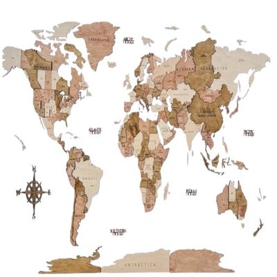 3D Wooden World Map, Wall Decor, 3D World Map, Wooden World Map, Home Decor (Cal King)