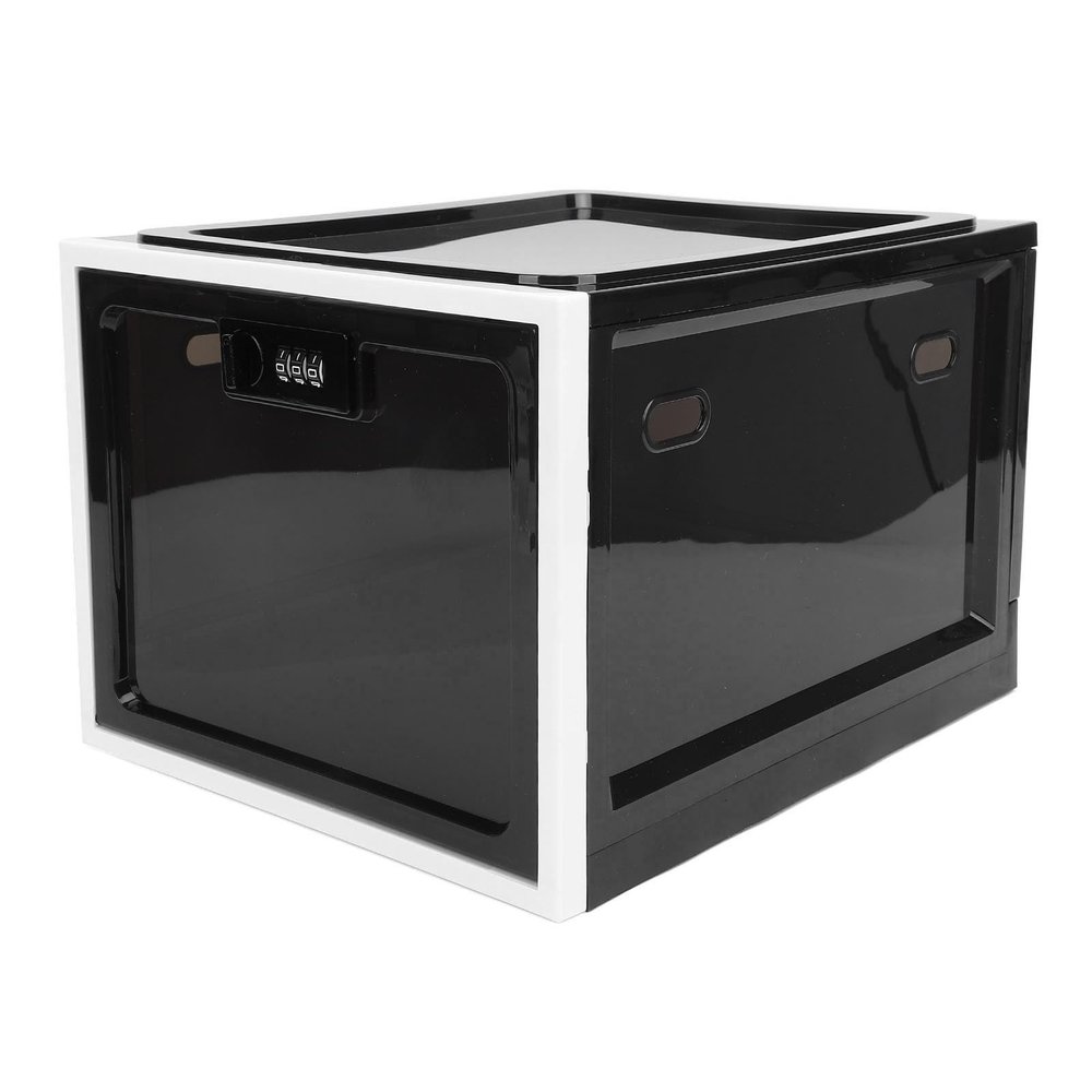 PUSOKEI Box with Lock, Easy to Use, Abrasion Plastic Refrigerator Lock Box, Enough Storage Space for Office (Black and White Frame)