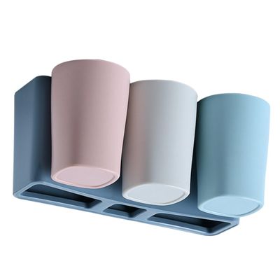 COSMEVIVI Wall-Mounted Toothbrush Holder with Tooth Mug Cup PP Plastic Organizer for Bathroom Suction Cup Design Space-Saving Toothpaste Rack for Family Use