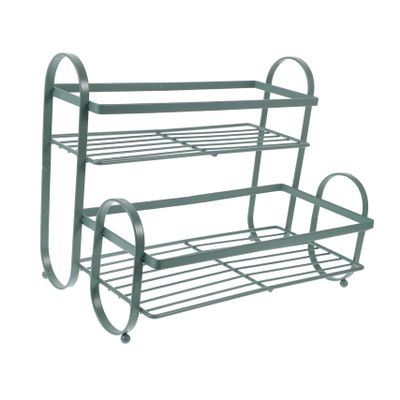 CIYODO 2tier Iron Spice Rack Organizer for Kitchen Counter Seasoning Storage Shelf Efficient Space-saving for Jars and Condiments Green Color
