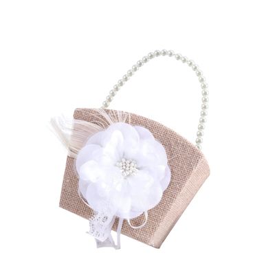 COLLBATH Wedding Flower Basket Burlap and Pearl Embellished Flower Girls Basket Bridal Shower Decor