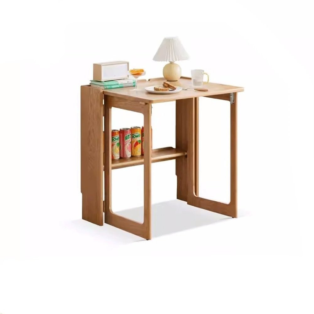 XUNTING Kitchen Tables Solid Wood Small Apartment Dining Table Storage Nordic Oak Desk Modern Simple Dining Table Log Folding Table Breakfast Table