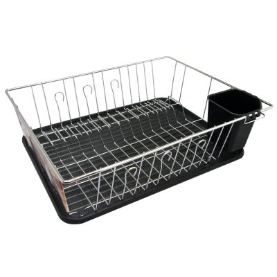 16 Inch Chrome Dish Rack with Black Draining Tray