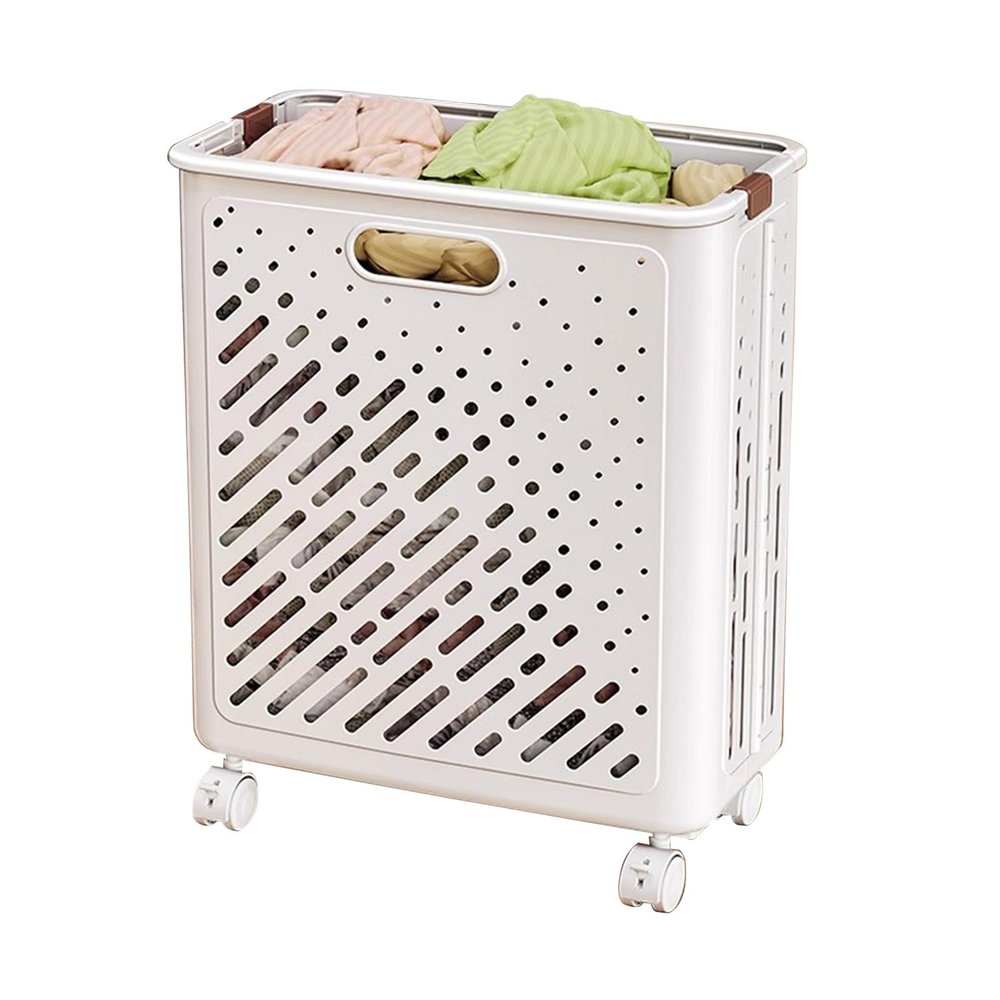 CLLXDZ Collapsible Laundry Baskets, Laundry Basket with Wheels, Foldable Laundry Basket, with Wheels and Handles, It is Easy to Move and can be Folded to Save Space(White,38x21x50cm/15x8.2x19in)