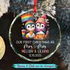 Lesbian Pride Mrs & Mrs Glass Xmas Ornament 2026, Personalized Our First Christmas As Mrs & Mrs Penguin Ornaments, Customized Names Mrs Mrs Xmas Ornament, Couple Lesbian Penguin Married Ornaments view 2