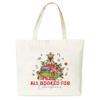 seclate Christmas Canvas Tote Bags for Women, Aesthetic Christmas Books Tote Bag, 13.8x16.5 Reusable Grocery Shopping Bag, Xmas New Year Gifts Party Decor-L04 view 1