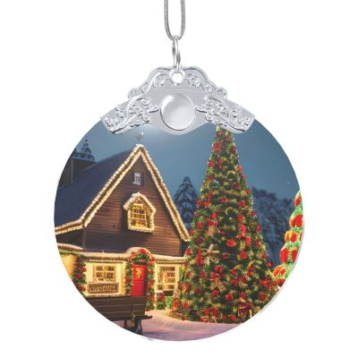 Christmas Carnival Village Print Round Handmade Glass Pendant for Christmas Decorations,Indoor Use and Anniversary Presents