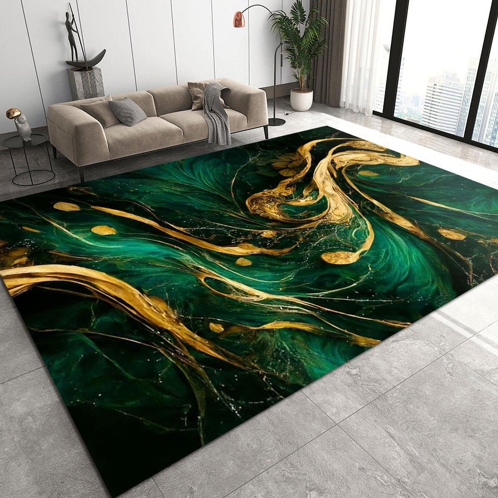 2x3 Area Rugs Luxury Green Marble Small Entryway Mats, Modern Emerald Liquid Gold Laundry Room Rug Non Slip Throw Rugs for Front Door Bedroom Bedside