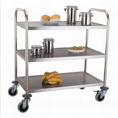 CKKNILV Movable Trolleys, Kitchen Storage Hand Trucks, 3 Tier Hotel Catecart with Handle,Stainless Steel Restaurants Collecting Serving Trolley with Brake Wheel/a/S-75 * 40 * 83C