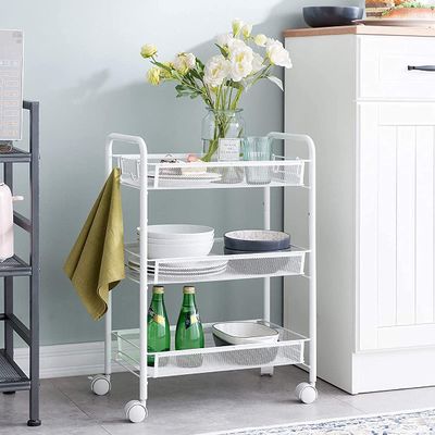 CKKNILV Rolling Cart Kitchen Trolley Storage Trolley Cart Mobile Organizer Shelf with Lockable Wheels for Home Kitchen Bedroom Garage Office