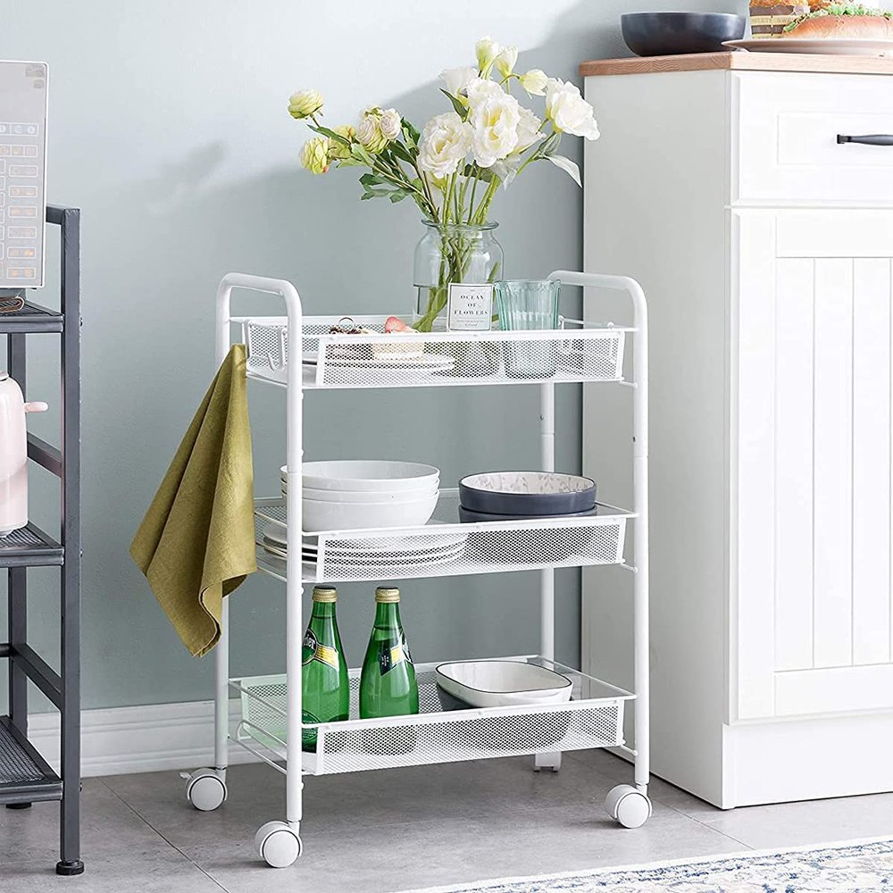 CKKNILV Rolling Cart Kitchen Trolley Storage Trolley Cart Mobile Organizer Shelf with Lockable Wheels for Home Kitchen Bedroom Garage Office