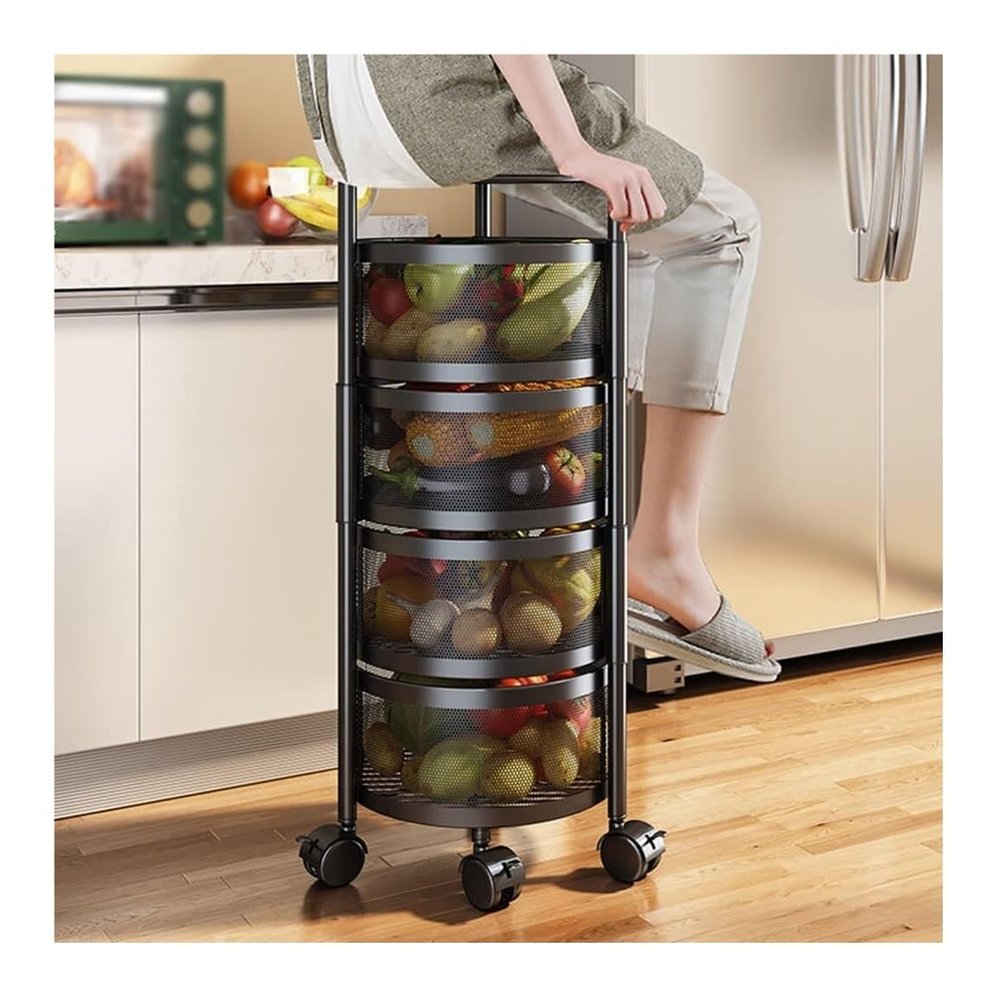 CKKNILV Storage Trolley Rolling Cart Utility Cart 360 Rotation Rolling Cart with Wheels Multi-Layer Kitchen Storage Rack Basket Cart Vegetable and Fruit Rack Kitchen Storage Car