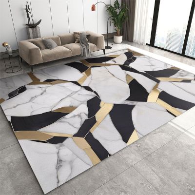 7x10 Large Area Rugs Black and Gold Geometry Area Rugs for Living Room, Modern Marble Modern Rug with Double Sided Carpet Tape for Bedroom Men Room Decor