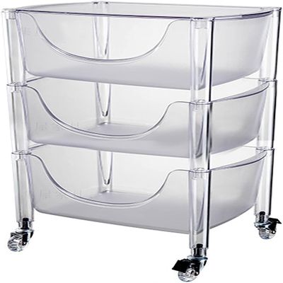 CKKNILV Rolling Utility Cart Slim Storage Trolley 3-Tier Storage Cart Clear Coffee Table Multifunction Utility Rolling Cart Kitchen Storage Organizer 17.7" Dx12.2 Wx27.2 H