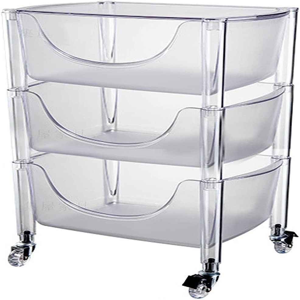 CKKNILV Rolling Utility Cart Slim Storage Trolley 3-Tier Storage Cart Clear Coffee Table Multifunction Utility Rolling Cart Kitchen Storage Organizer 17.7" Dx12.2 Wx27.2 H